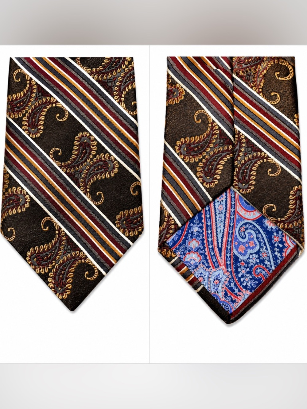 Ted Baker London 100% Silk Tie Paisley & Stripe  58” Long Excellent Condition